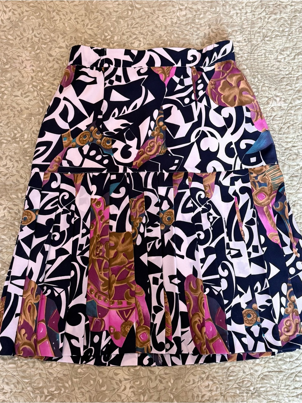Women's Pink Black Printed Pleated Skirt
